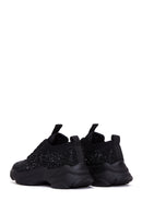 Derimod Zero Women's Black Lace-Up Thick-Soled Stone-Embellished Fabric Sneaker | Derimod