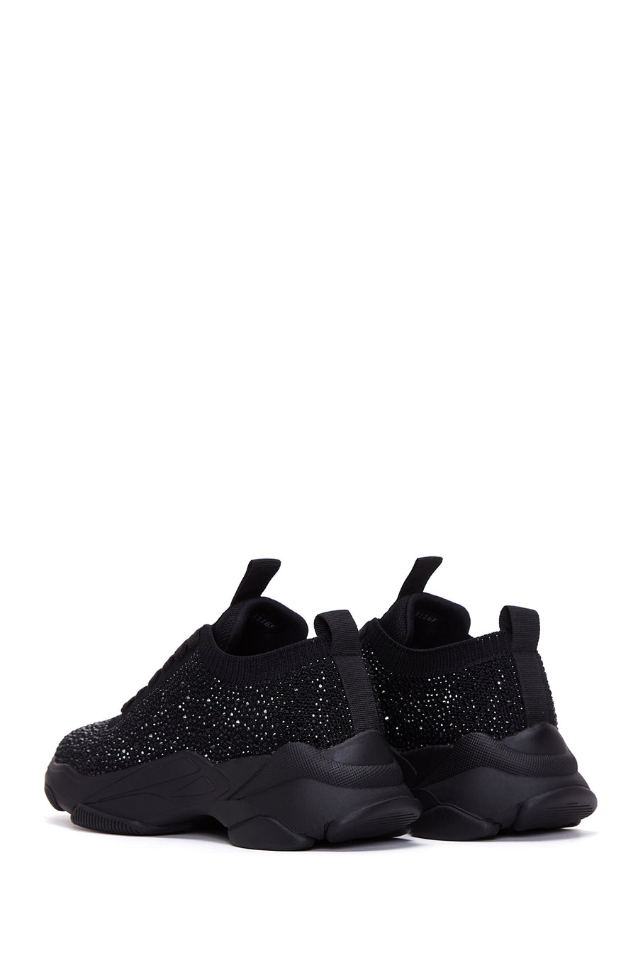 Derimod Zero Women's Black Lace-Up Thick-Soled Stone-Embellished Fabric Sneaker
