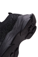 Derimod Zero Women's Black Lace-Up Thick-Soled Stone-Embellished Fabric Sneaker | Derimod