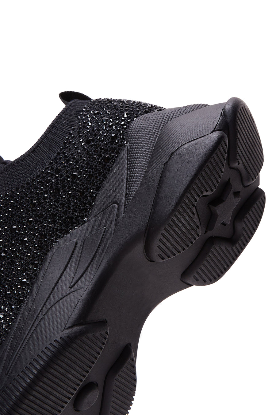 Derimod Zero Women's Black Lace-Up Thick-Soled Stone-Embellished Fabric Sneaker