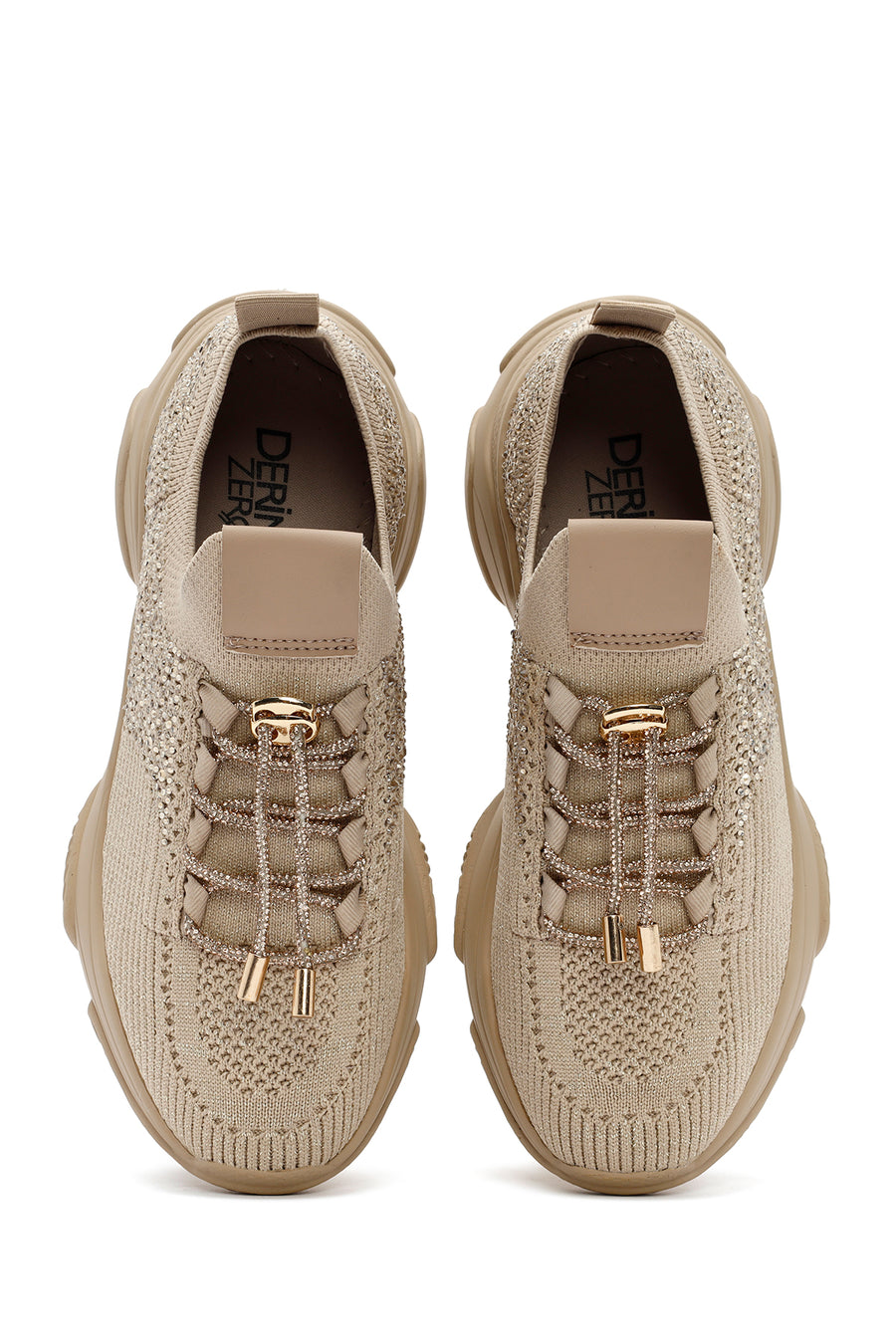 Derimod Zero Women Beige Lace-Up Stone Detailed Fabric Sneaker