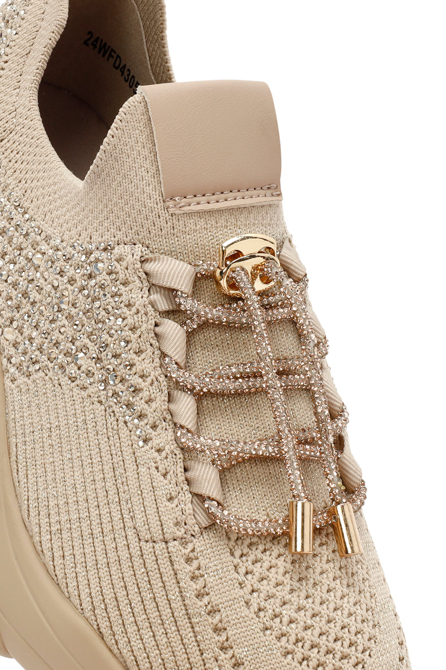 Derimod Zero Women Beige Lace-Up Stone Detailed Fabric Sneaker
