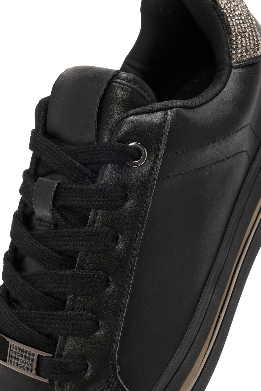 Kadın Siyah Bağcıklı Taşlı Sneaker