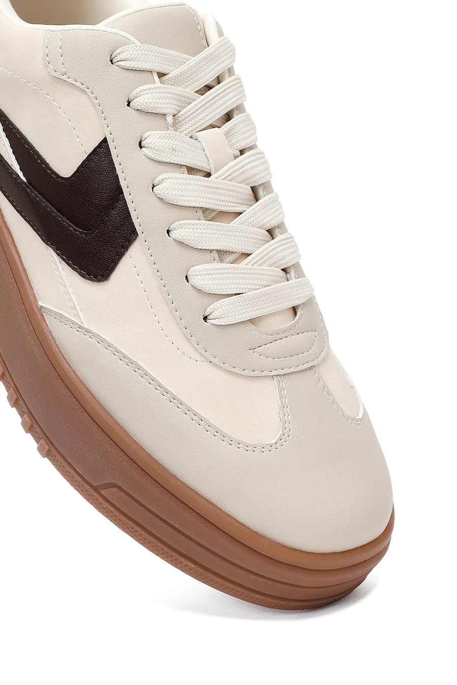 Kadın Bej Bağcıklı Kalın Tabanlı Sneaker