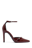 Women's Burgundy Ankle Buckle High Thin Heel Patent Leather Stiletto | Derimod