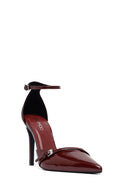 Women's Burgundy Ankle Buckle High Thin Heel Patent Leather Stiletto | Derimod