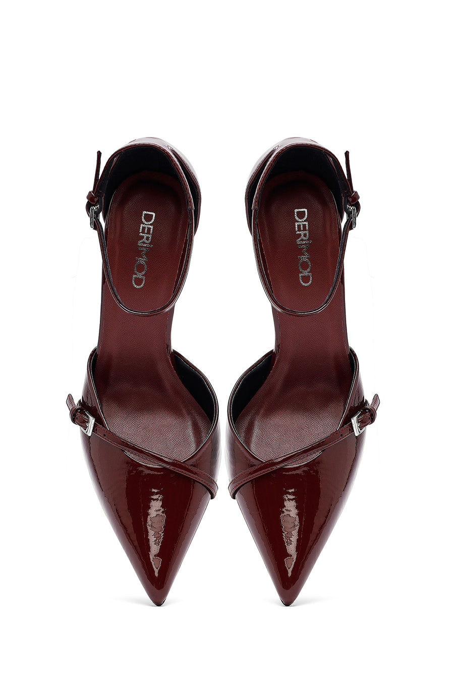 Women's Burgundy Ankle Buckle High Thin Heel Patent Leather Stiletto