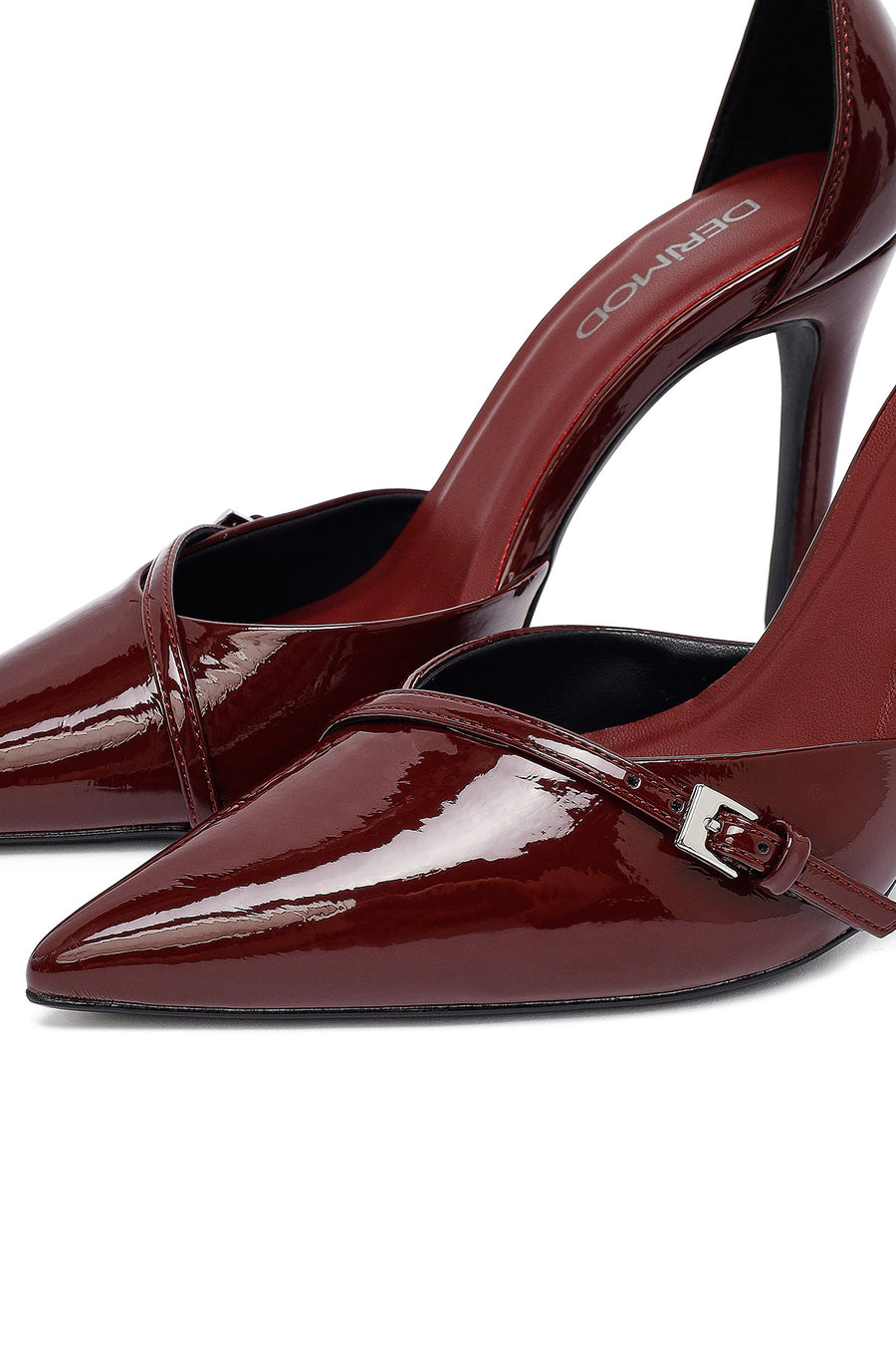 Women's Burgundy Ankle Buckle High Thin Heel Patent Leather Stiletto