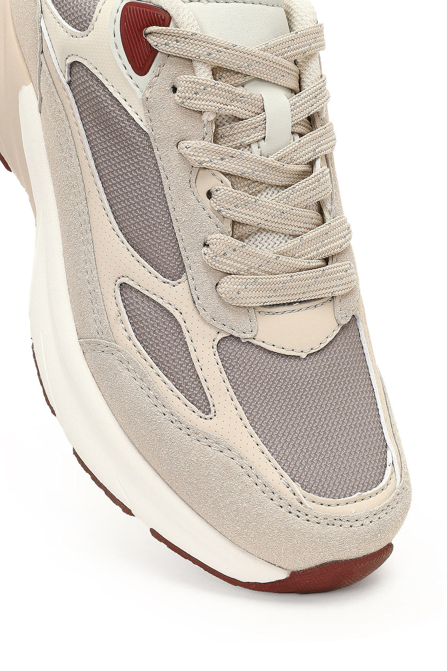 Women's Beige Lace-Up Thick-Soled Sneaker