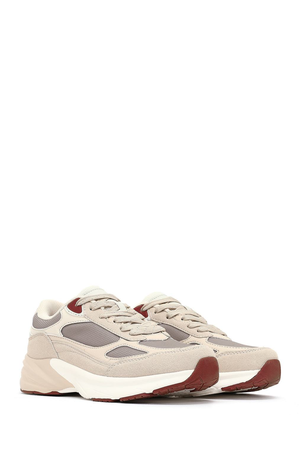 Kadın Bej Bağcıklı Kalın Tabanlı Sneaker