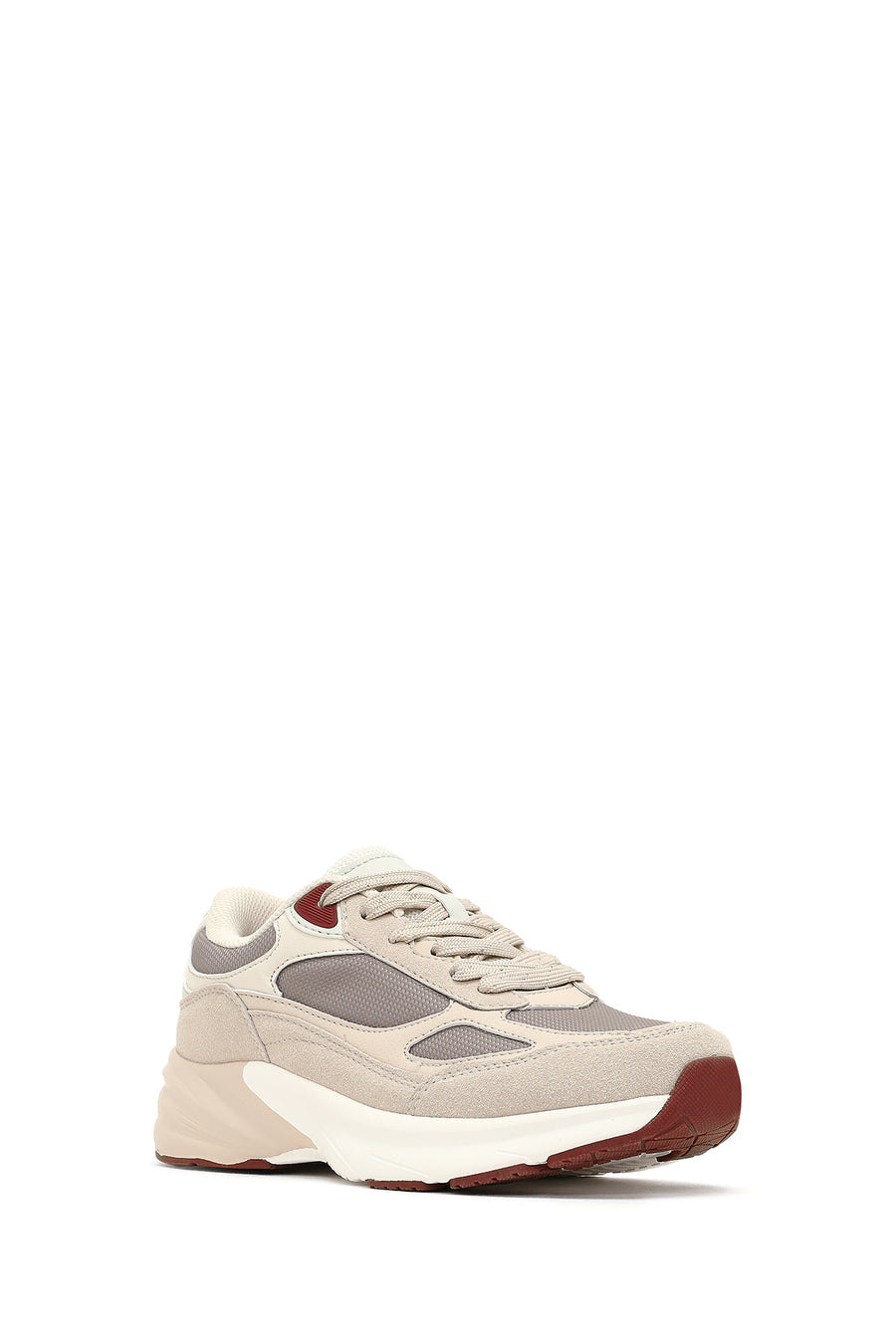Women's Beige Lace-Up Thick-Soled Sneaker