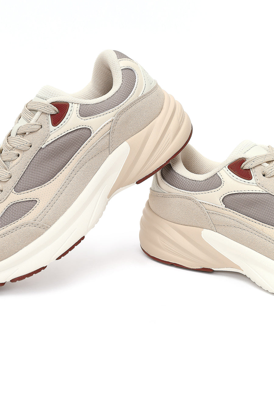 Women's Beige Lace-Up Thick-Soled Sneaker