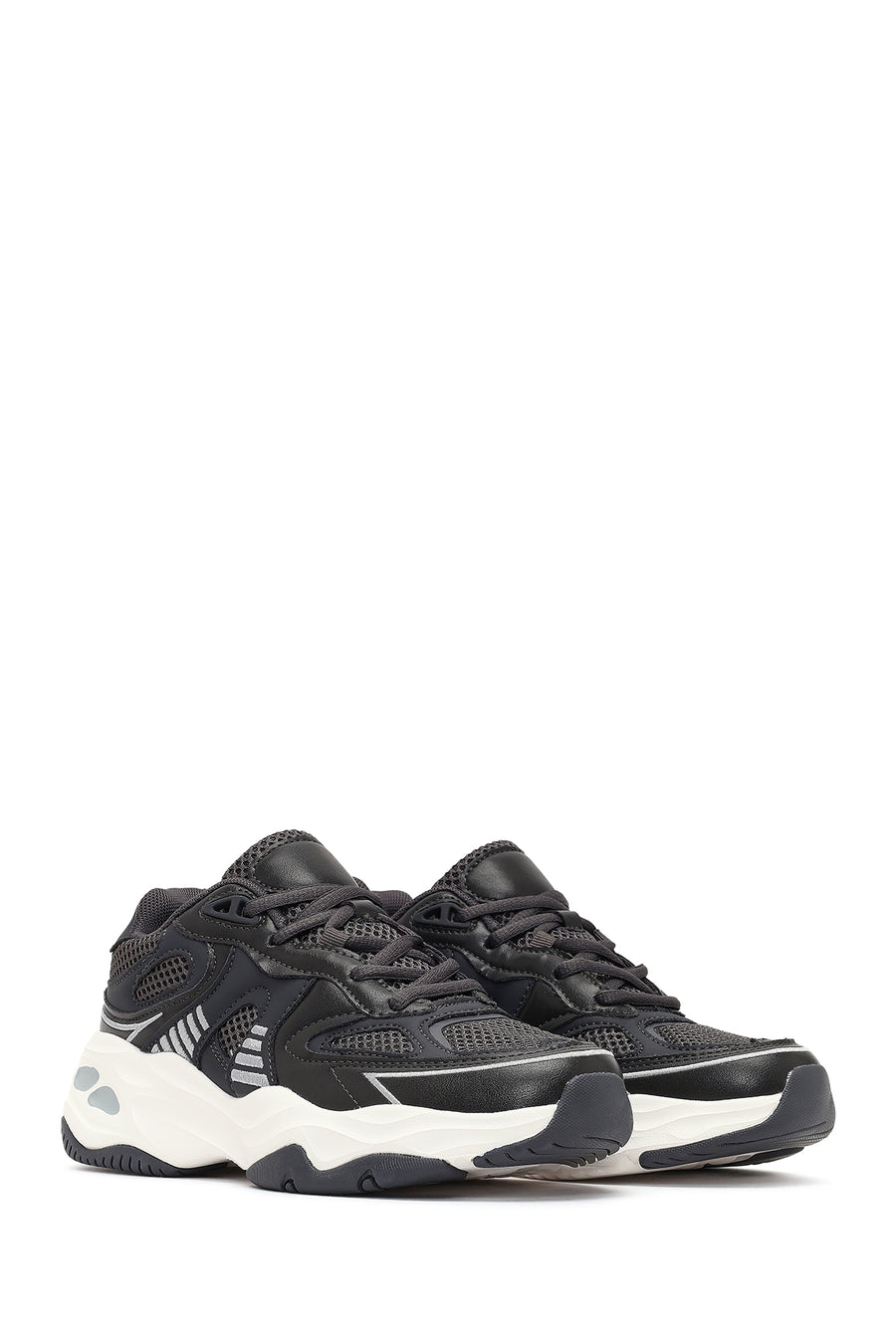 Kadın Gri Bağcıklı Kalın Tabanlı Sneaker