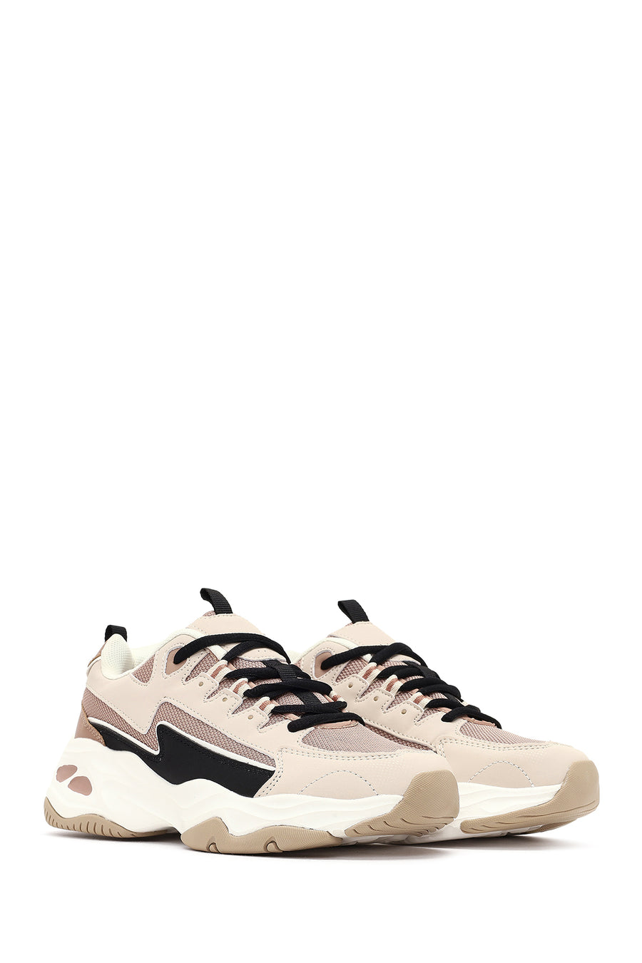 Kadın Bej Bağcıklı Kalın Tabanlı Sneaker