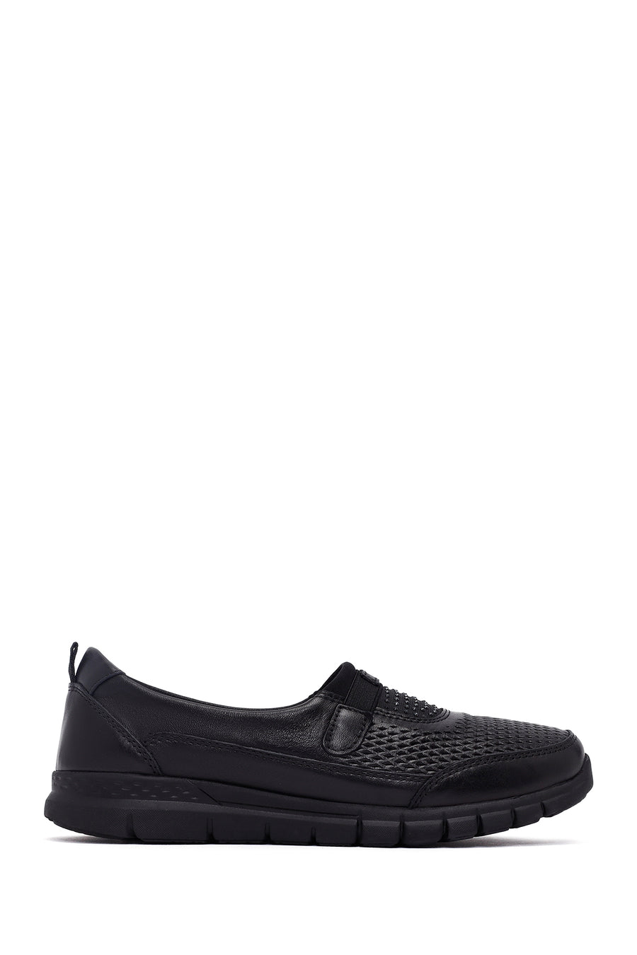 Woman Black Stone Detail Leather Comfort Shoes 25AFD500918 | Derimod