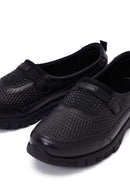 Woman Black Stone Detail Leather Comfort Shoes | Derimod