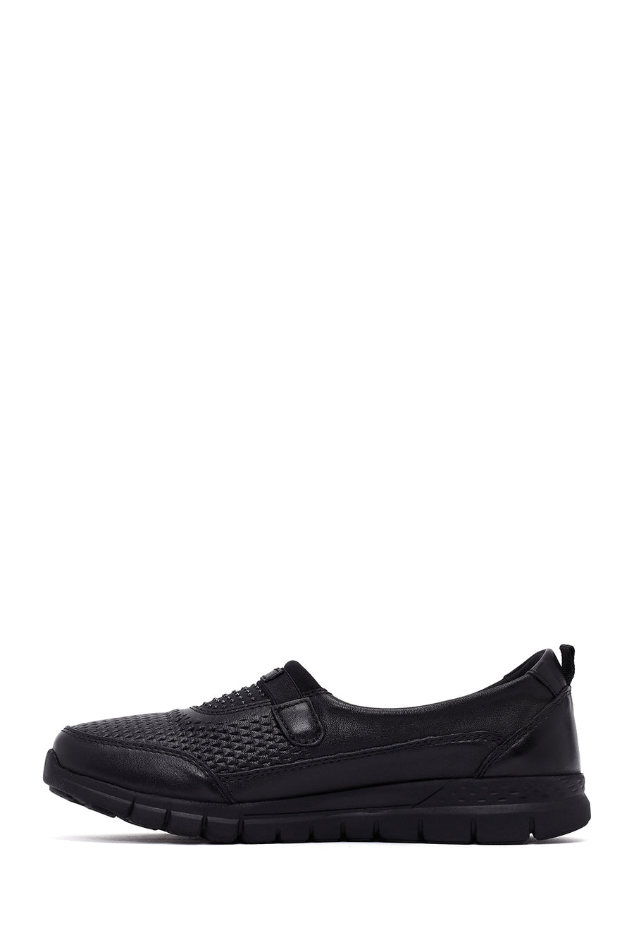 Woman Black Stone Detail Leather Comfort Shoes