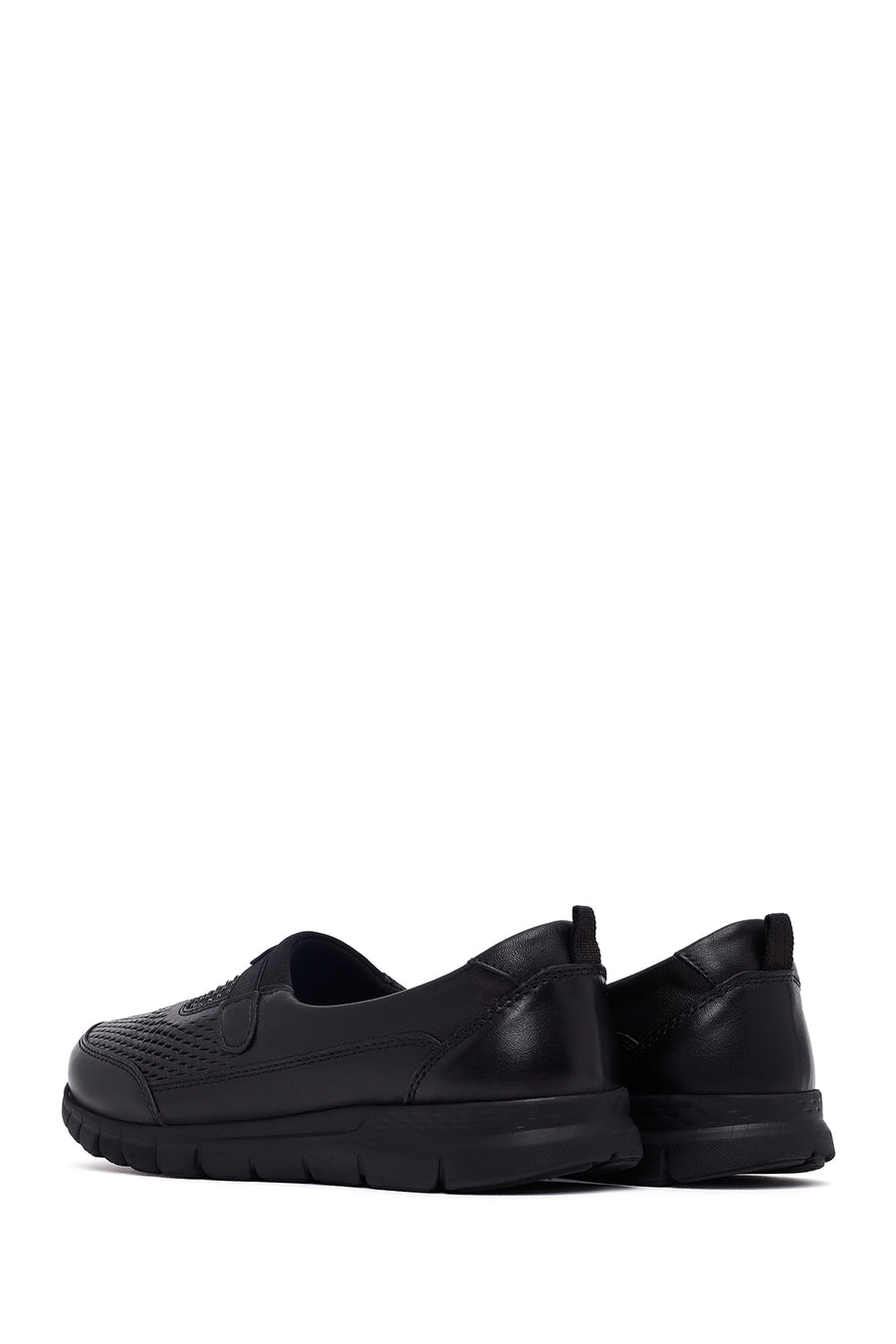 Woman Black Stone Detail Leather Comfort Shoes