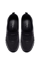 Woman Black Stone Detail Leather Comfort Shoes | Derimod