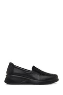 Women's Black Stone Detailed Platform Heel Leather Comfort Shoe | Derimod