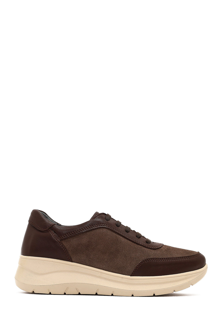 Women's Brown Lace-Up Thick-Soled Leather Sneaker 25AFD501514 | Derimod