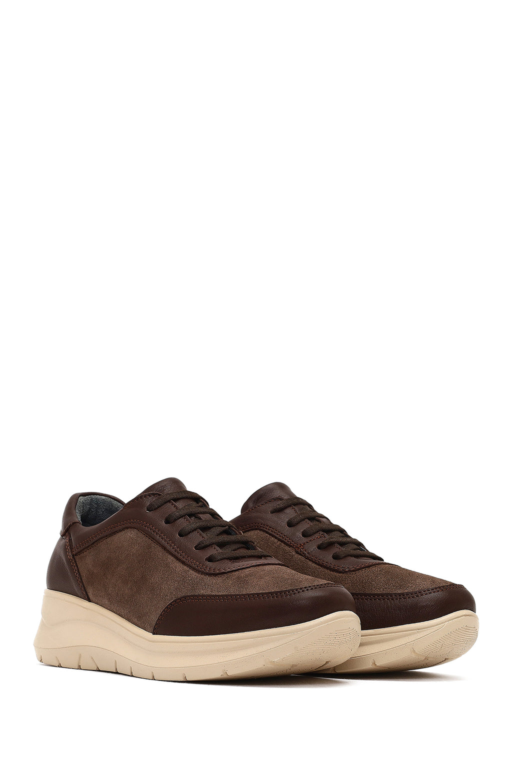 Kadın Kahverengi Bağcıklı Kalın Tabanlı Deri Sneaker