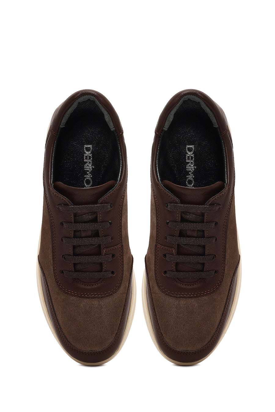 Women's Brown Lace-Up Thick-Soled Leather Sneaker