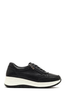 Women's Black Lace-Up Thick-Soled Leather Sneaker | Derimod