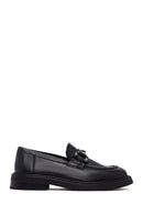 Woman Black Buckle Leather Masculine Loafer | Derimod