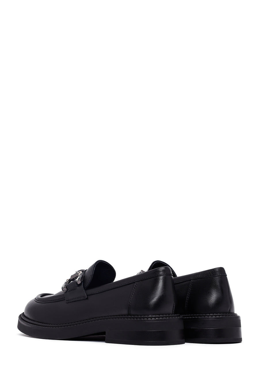 Woman Black Buckle Leather Masculine Loafer