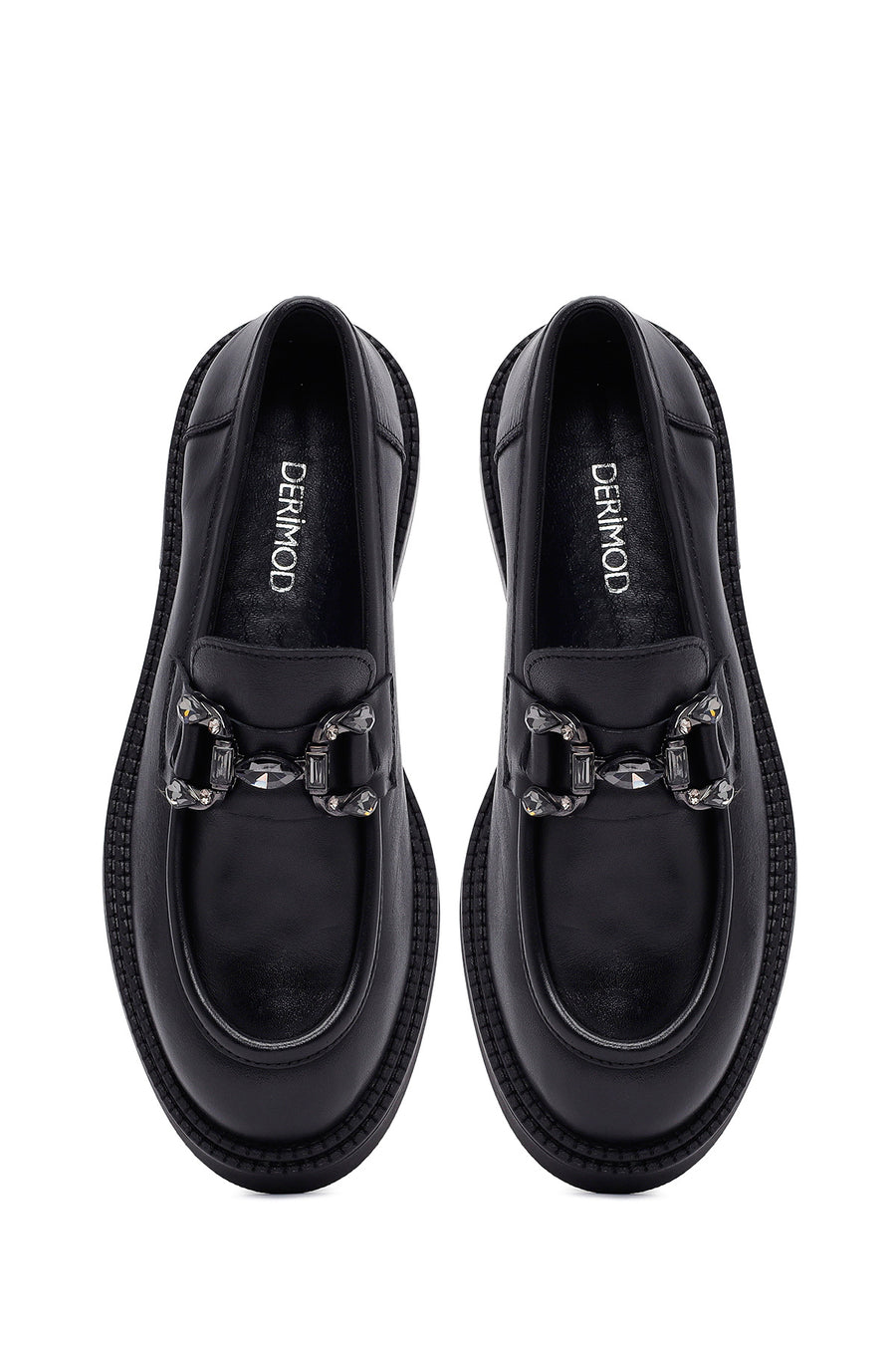 Woman Black Buckle Leather Masculine Loafer