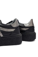 Woman Black Lace-Up Thick Sole Leather Sneakers | Derimod