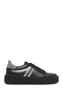 Woman Black Lace-Up Thick Sole Leather Sneakers | Derimod