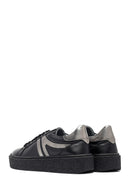 Woman Black Lace-Up Thick Sole Leather Sneakers | Derimod