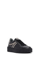 Woman Black Lace-Up Thick Sole Leather Sneakers | Derimod