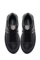 Woman Black Lace-Up Thick Sole Leather Sneakers | Derimod
