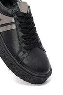 Woman Black Lace-Up Thick Sole Leather Sneakers | Derimod