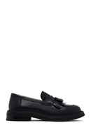 Woman Black Tassel Leather Masculine Loafer | Derimod