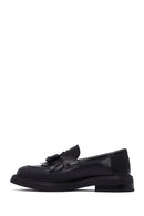 Woman Black Tassel Leather Masculine Loafer | Derimod