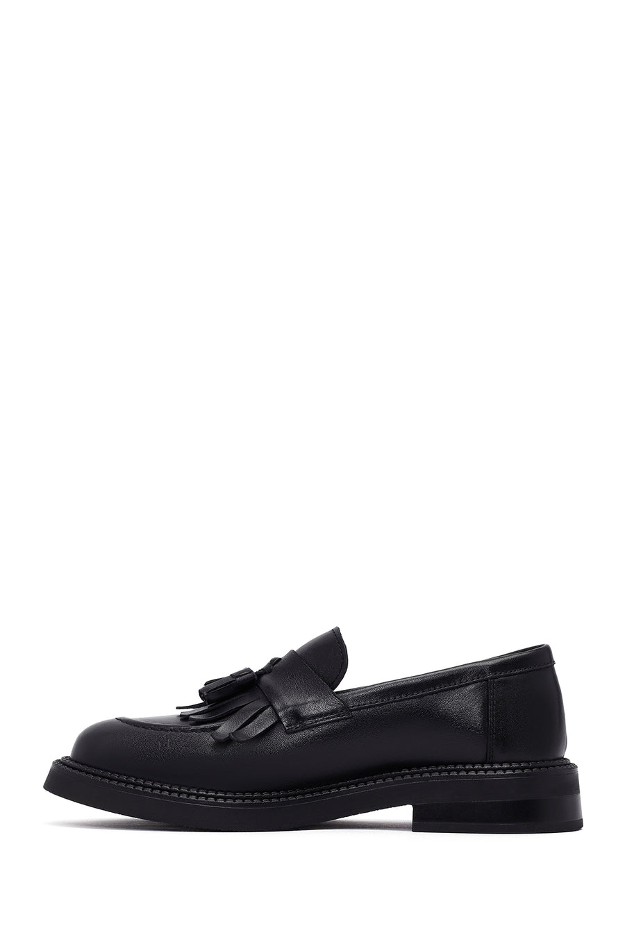 Woman Black Tassel Leather Masculine Loafer