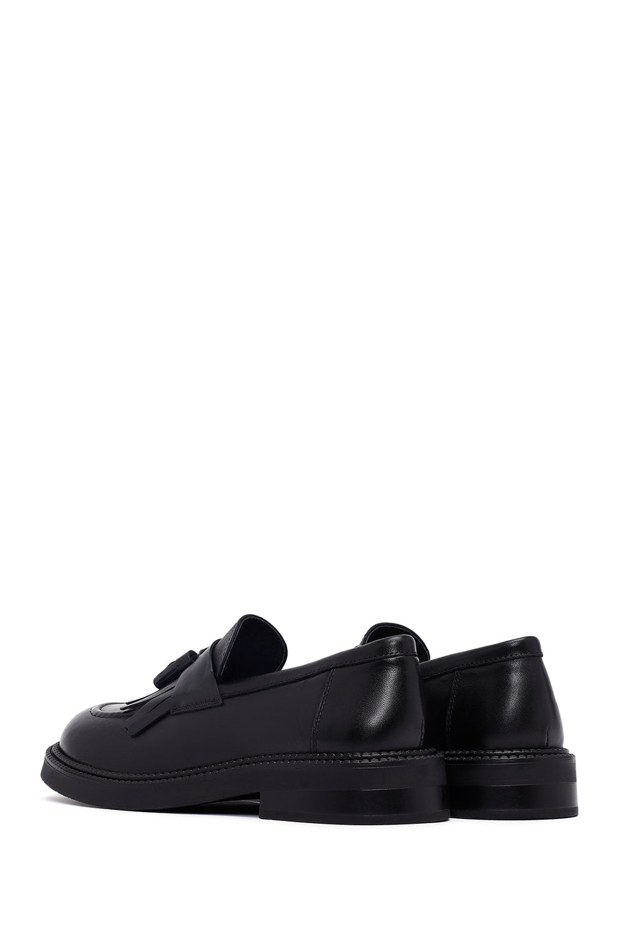 Woman Black Tassel Leather Masculine Loafer