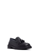 Woman Black Tassel Leather Masculine Loafer | Derimod