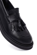 Woman Black Tassel Leather Masculine Loafer | Derimod