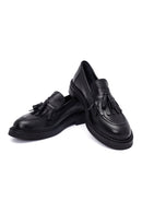 Woman Black Tassel Leather Masculine Loafer | Derimod