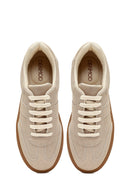 Women's Beige Lace-Up Thick-Soled Suede Sneaker | Derimod
