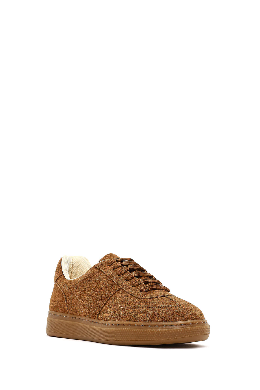 Women's Tan Lace-Up Thick-Soled Suede Sneaker