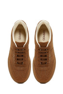 Women's Tan Lace-Up Thick-Soled Suede Sneaker | Derimod