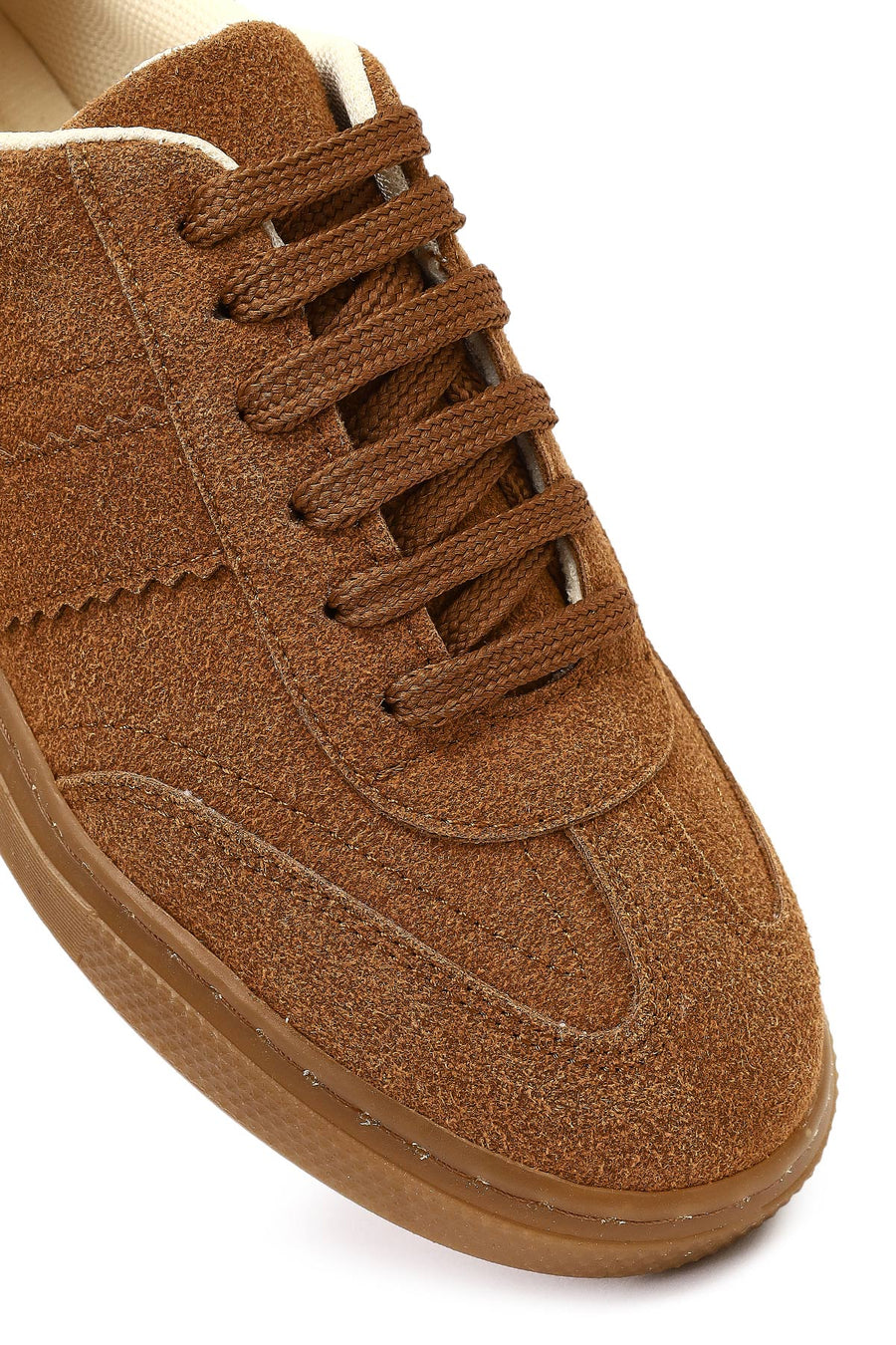Women's Tan Lace-Up Thick-Soled Suede Sneaker