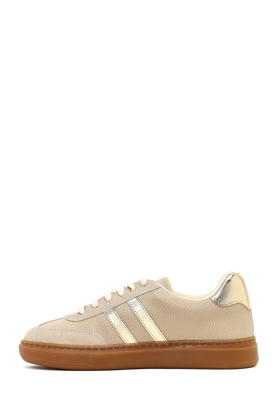 Women's Beige Lace-Up Thick-Soled Sneaker