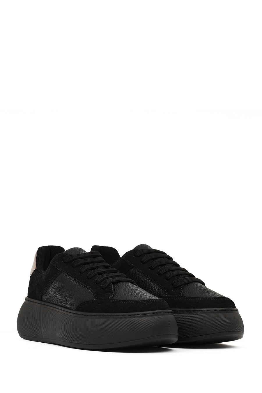 Women's Black Lace-Up Thick-Soled Sneaker